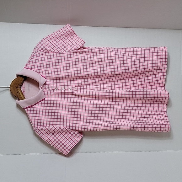 Lands' End Women's Pink Check 1/4 Button 100% Cotton Short Sleeve Top,  S - Picture 1 of 9